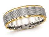 Grooved Stainless Steel 6mm Wedding Band Ring with Yellow Plating